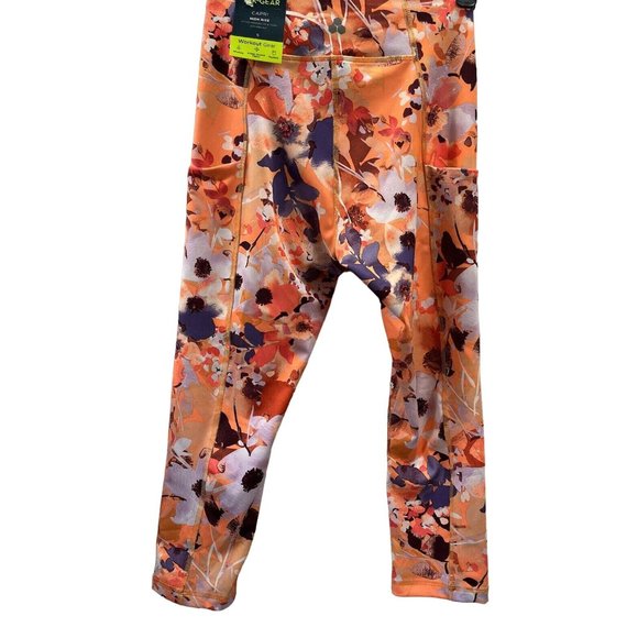 Tek Gear Womens orange Workout High Capri Pants/leggings Size S Multi Floral - Picture 2 of 11